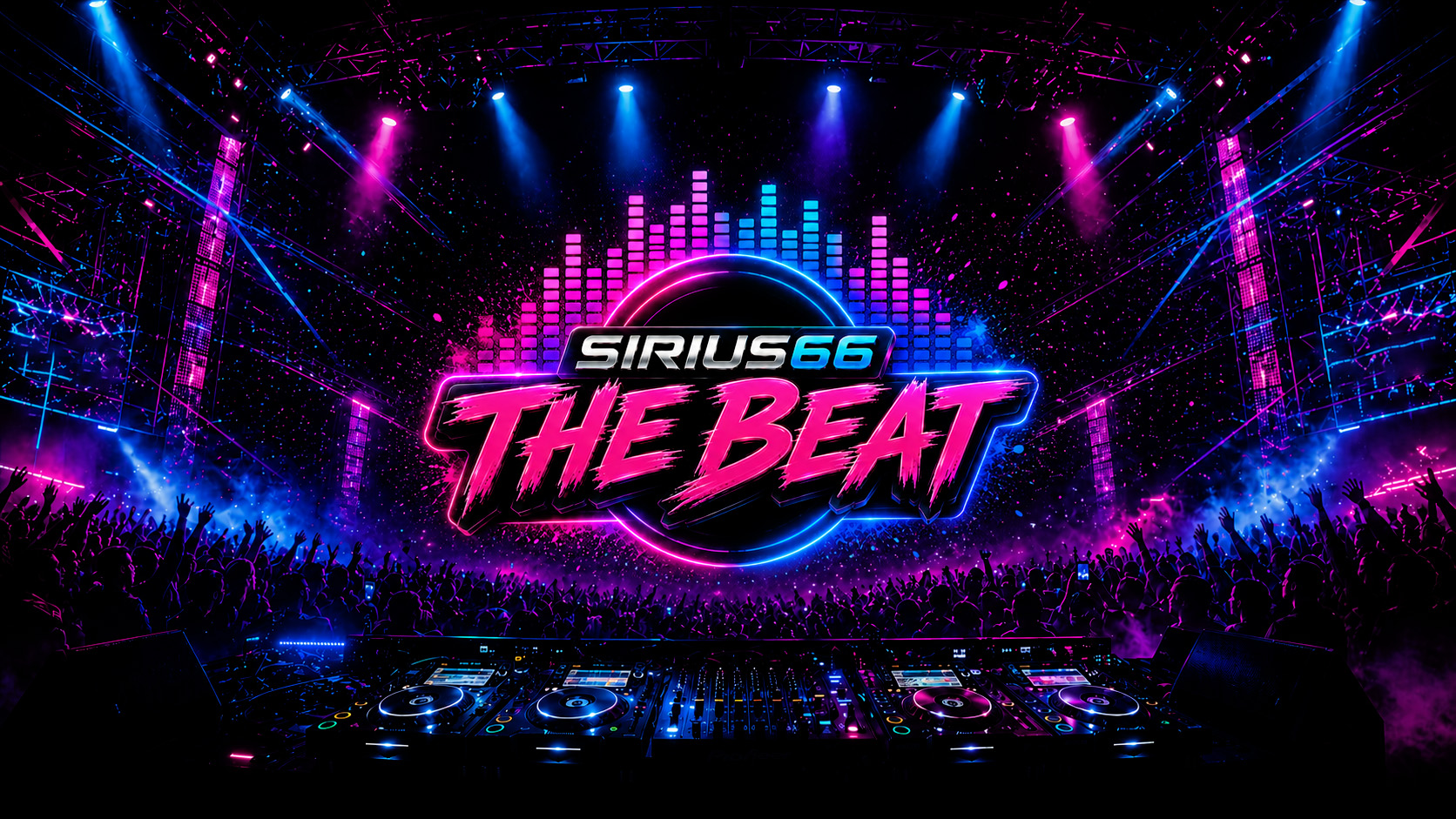 SIRIUS 66 THE BEAT neon concert stage and DJ booth